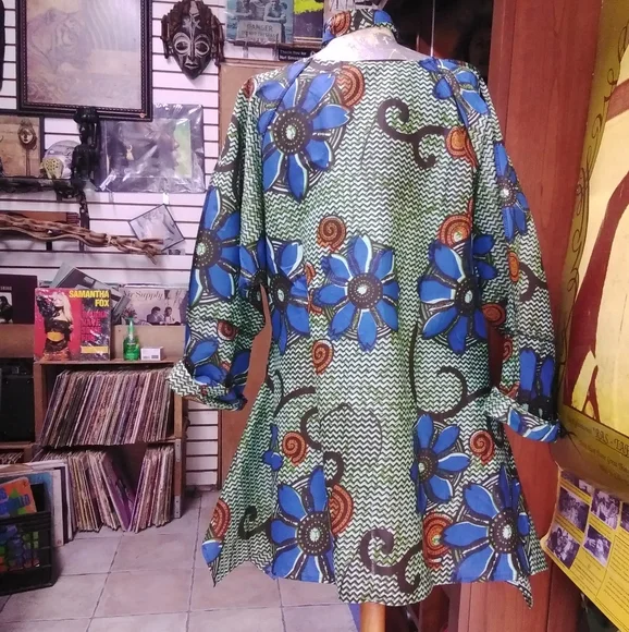 African Print Top w/head tie 100% Cotton - Picture 2 of 3